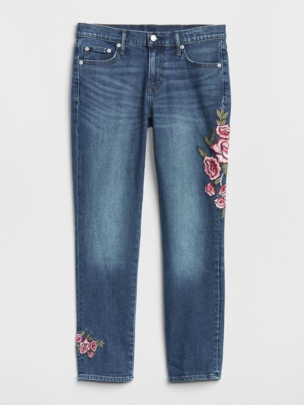 GAP Mid Rise Best Girlfriend Jeans With Floral Embroidery